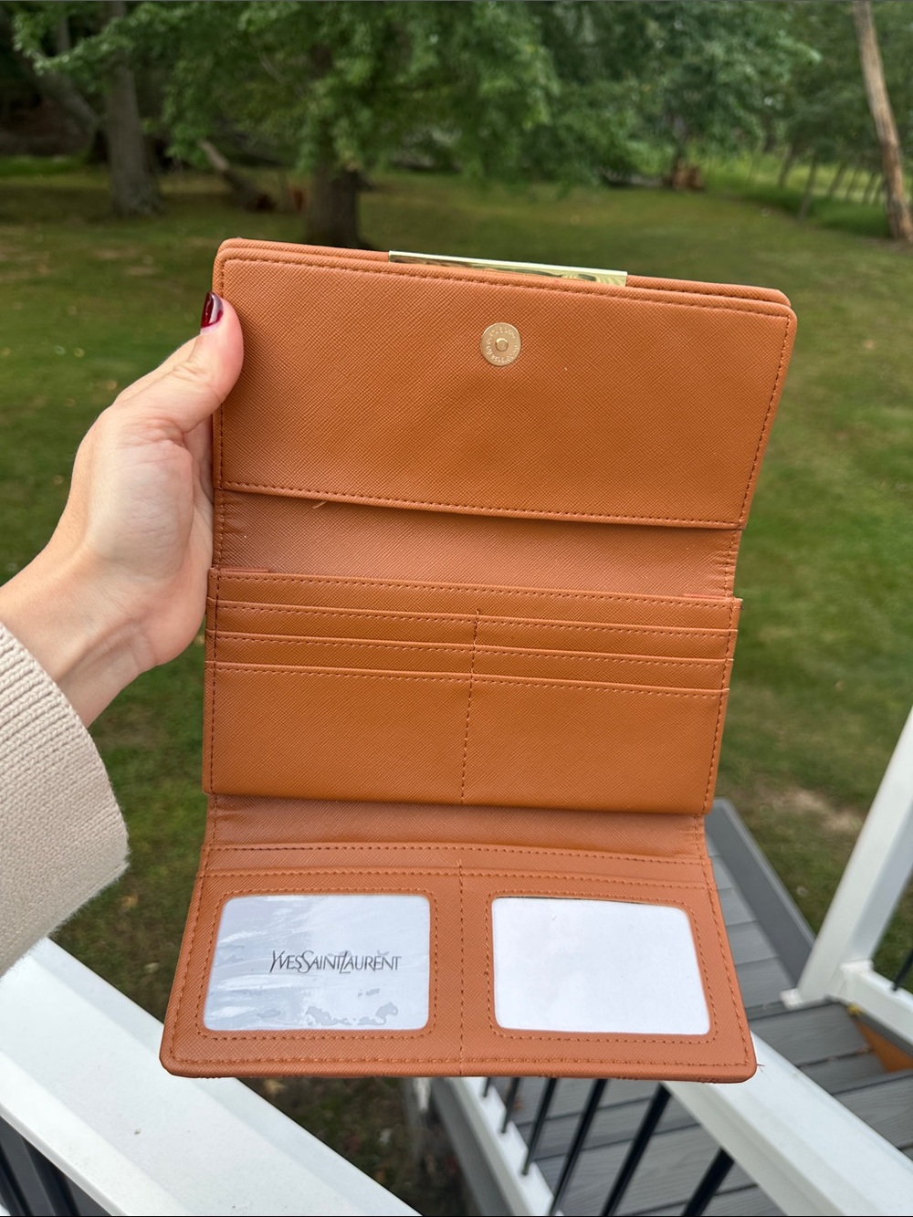 Yves Saint Laurent Rust Chevron Quilted Wallet with Gold Logo - Picture 6 of 11